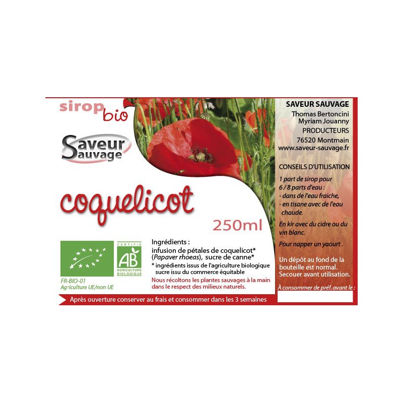 Sirop de Coquelicot bio - Bouteille de 125ml - Bio et santé